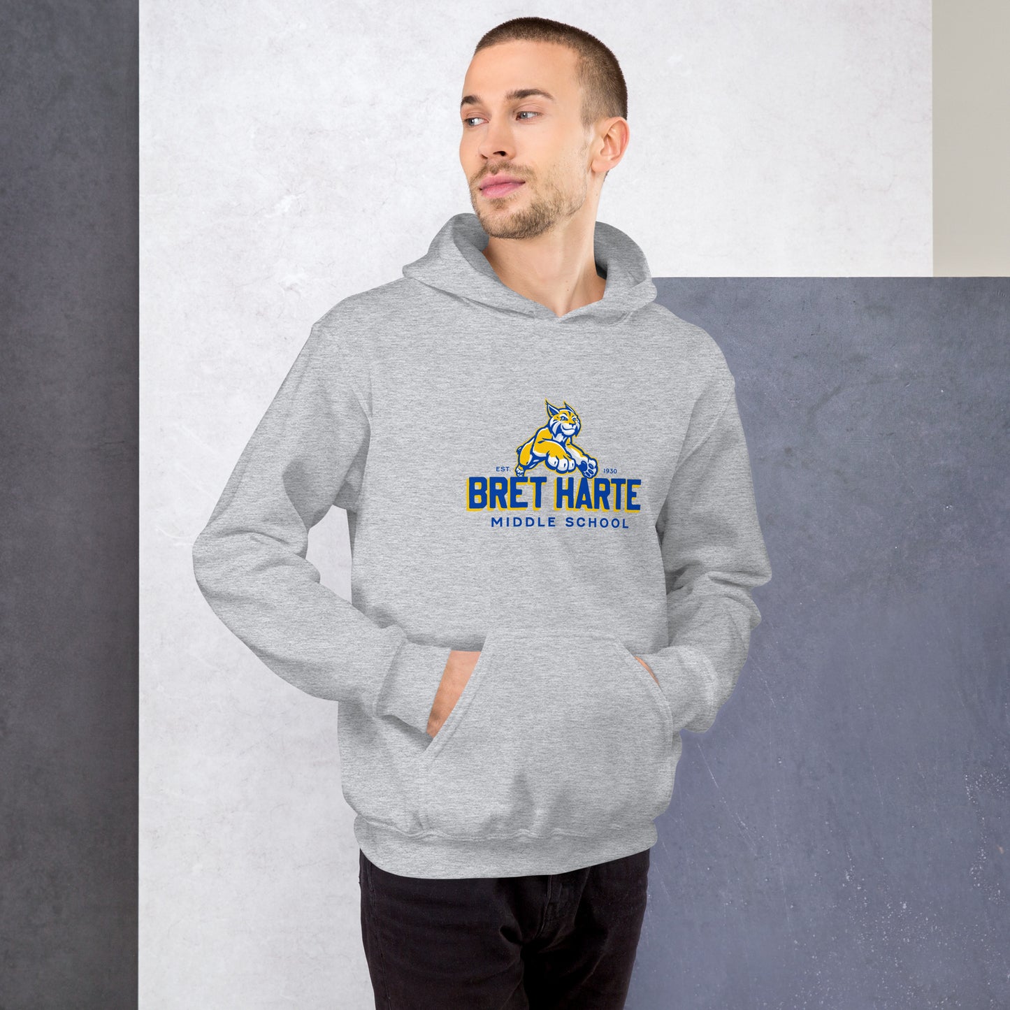 Bret Harte Logo + Mascot (White, Grey) - Unisex Hoodie