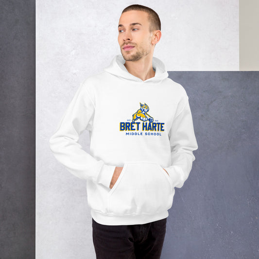 Bret Harte Logo + Mascot (white) - Unisex Hoodie