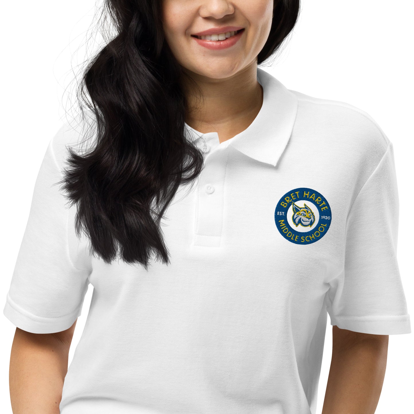 Bret Harte Emblem (white) - Unisex pique polo shirt